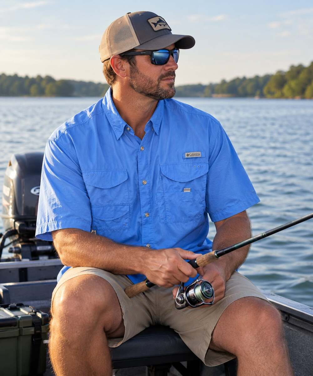 Columbia PFG Bonehead Short Sleeve Fishing Shirt Blue Men's XL